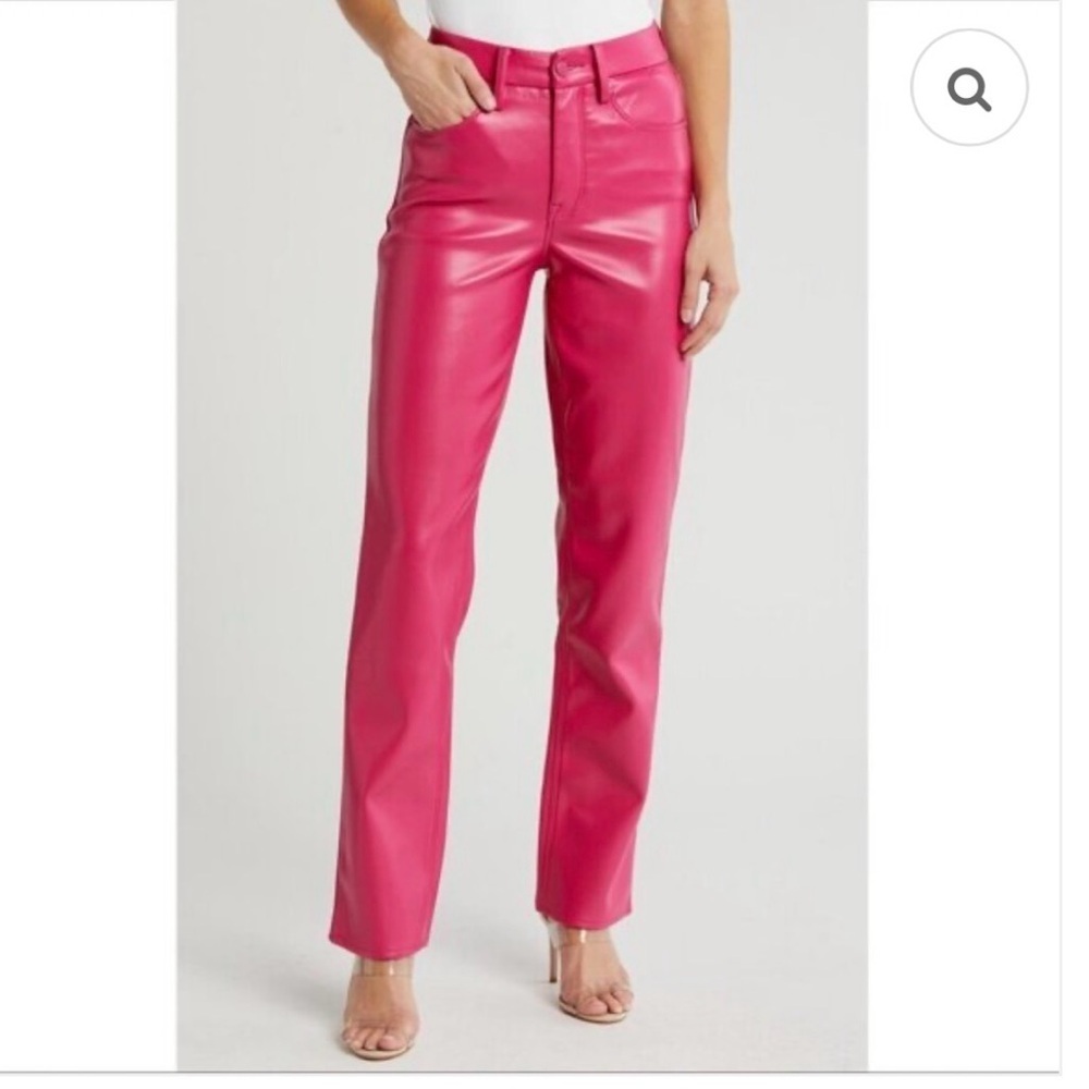 Good American Icon faux leather pants jeans Love Potion pink hot bright size 4